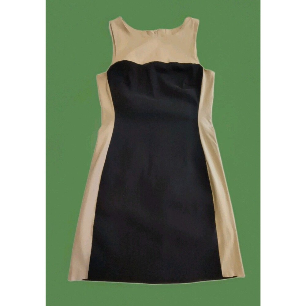 Vtg Byer Too Beige and Black Colorblock Fitted Formal Pencil Short Dress Size 3